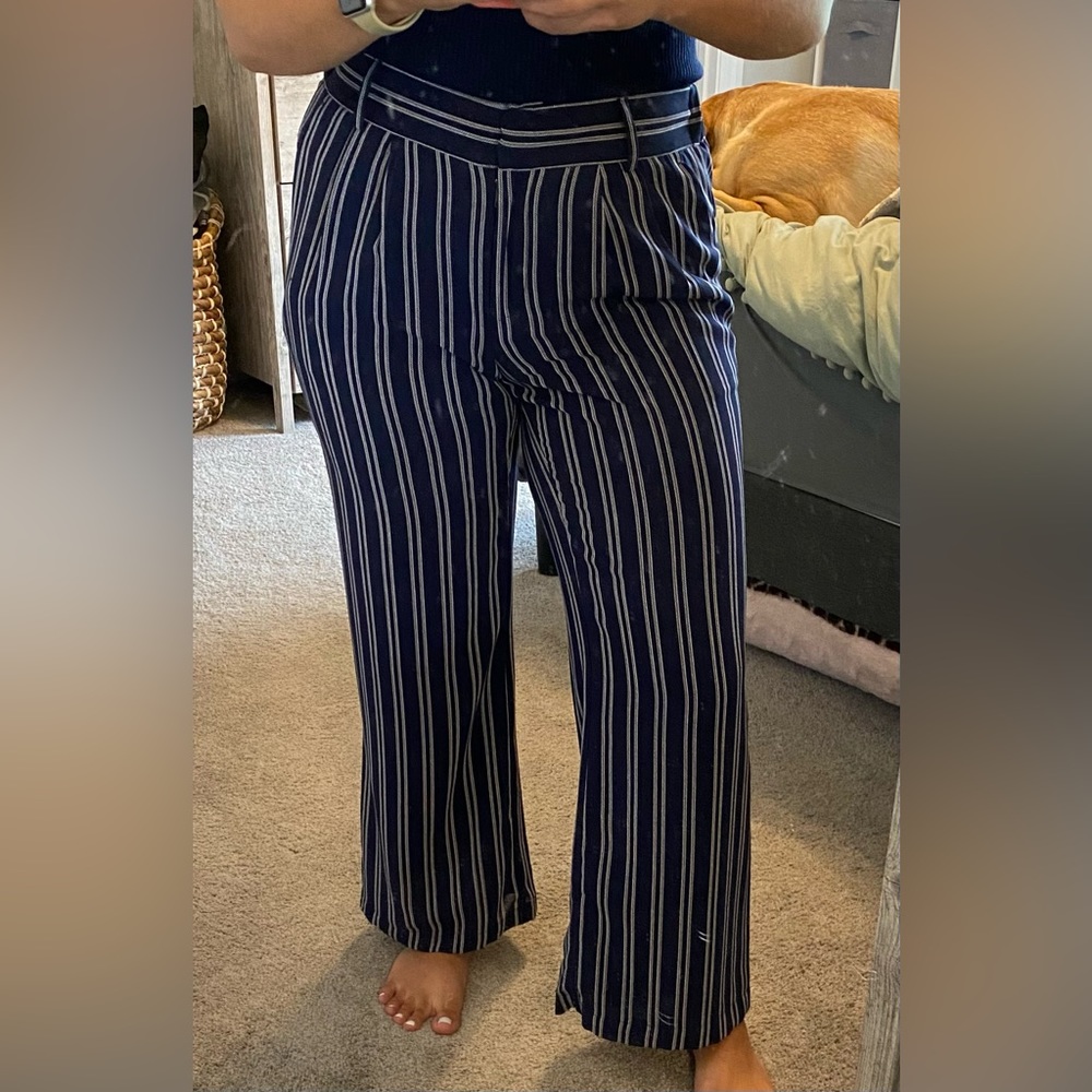 Navy and white striped pants